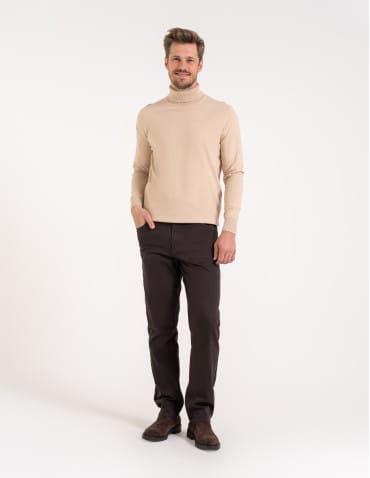 Swetry męskie - Sweter męski golf bawełniany BEŻOWY - produkt 2