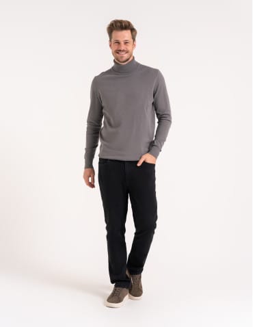 Swetry męskie - Sweter męski golf bawełniany SZARY - produkt 3