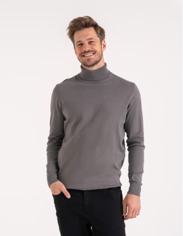 Swetry męskie - Sweter męski golf bawełniany SZARY - produkt 4