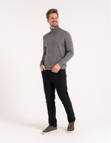 Swetry męskie - Sweter męski golf bawełniany SZARY - produkt 6