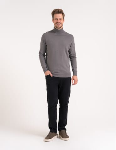Swetry męskie - Sweter męski golf bawełniany SZARY - produkt 8