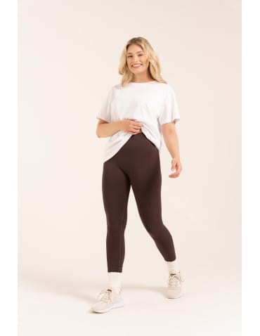 Legginsy z wysokim stanem - Leginsy damskie bezszwowe z wysokim stanem prążkowane getry kryjące sportowe BRĄZOWY - produkt 2