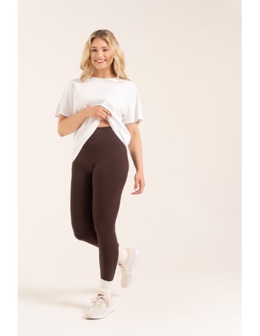 Legginsy z wysokim stanem - Leginsy damskie bezszwowe z wysokim stanem prążkowane getry kryjące sportowe BRĄZOWY - produkt 5