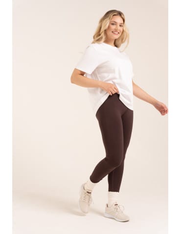Legginsy z wysokim stanem - Leginsy damskie bezszwowe z wysokim stanem prążkowane getry kryjące sportowe BRĄZOWY - produkt 7