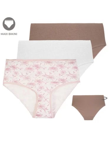 Figi damskie bikini maxi bawełniane w prążek z wysokim stanem 3-pak