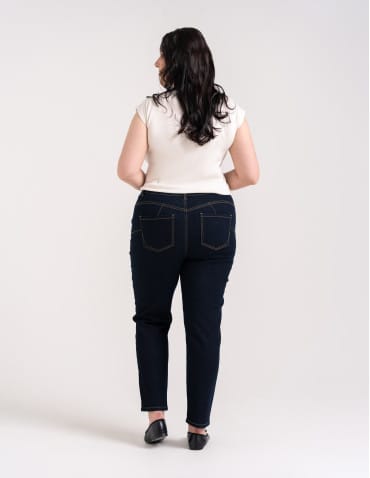 Nowości - Spodnie jeansowe damskie Mom Slim z wysokim stanem GRANATOWY - produkt 8