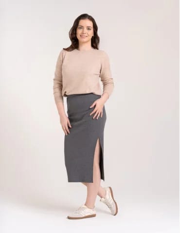 Spódnica damska midi w prążek dopasowana z rozcięciem - produkt 2
