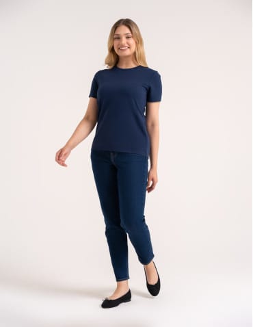 Koszulki i T-shirty - Koszulka damska bawełna Premium T-shirt dekolt okrągły GRANATOWY - produkt 6