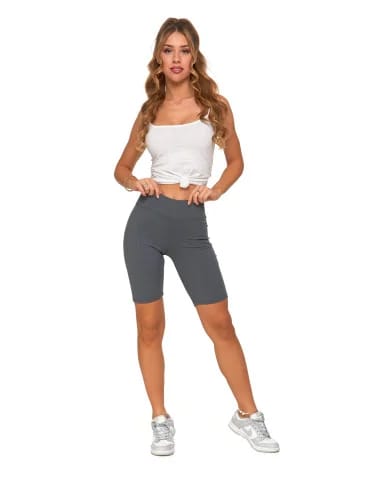 Legginsy damskie - Legginsy kolarki damskie w prążek wysoki stan SZARY - produkt 1