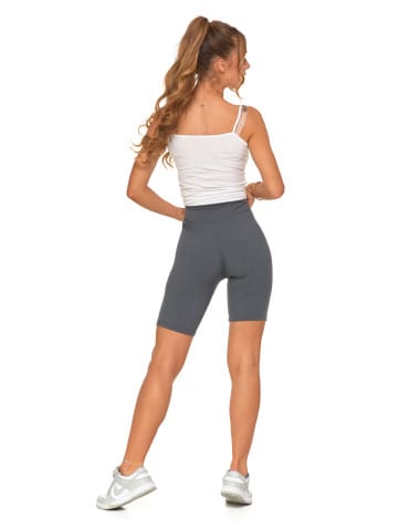 Legginsy damskie - Legginsy kolarki damskie w prążek wysoki stan SZARY - produkt 2