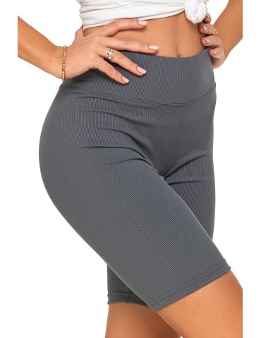 Legginsy damskie - Legginsy kolarki damskie w prążek wysoki stan SZARY - produkt 4