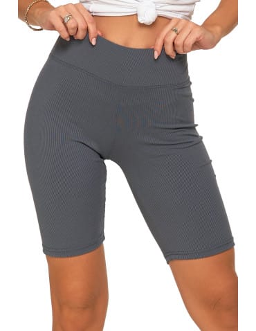 Legginsy damskie - Legginsy kolarki damskie w prążek wysoki stan SZARY - produkt 6