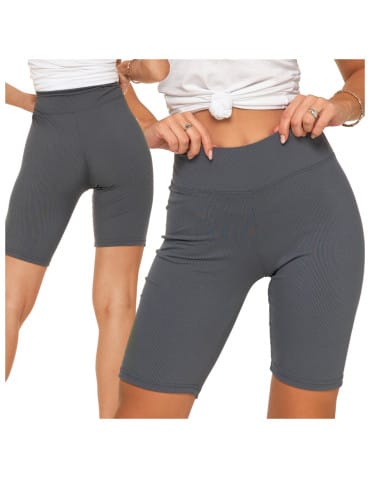 Legginsy damskie - Legginsy kolarki damskie w prążek wysoki stan SZARY - produkt 7