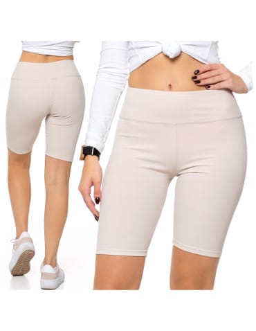 Legginsy damskie - Legginsy kolarki damskie w prążek wysoki stan BEŻOWY - produkt 5