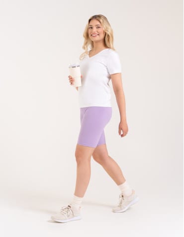 Legginsy damskie - Legginsy kolarki damskie w prążek wysoki stan FIOLETOWY - produkt 7