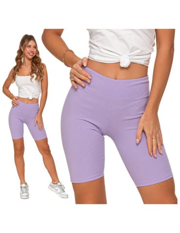 Legginsy damskie - Legginsy kolarki damskie w prążek wysoki stan FIOLETOWY - produkt 10