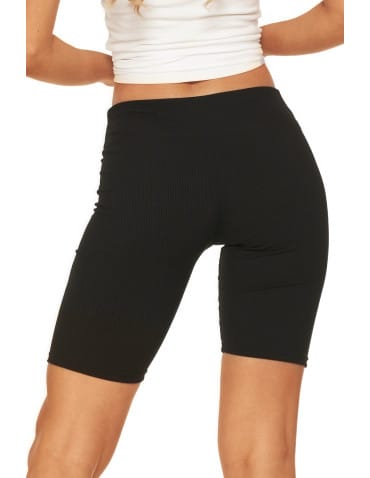 Legginsy damskie - Legginsy kolarki damskie w prążek wysoki stan CZARNY - produkt 4