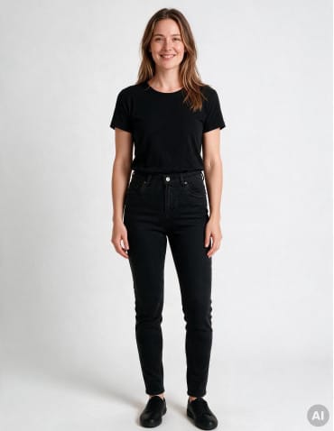 Nowości - Spodnie jeansowe damskie Mom Slim z wysokim stanem CZARNY - produkt 1
