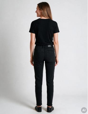 Nowości - Spodnie jeansowe damskie Mom Slim z wysokim stanem CZARNY - produkt 2