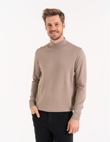 Swetry męskie - Męski sweter z półgolfem BEŻOWY - produkt 5