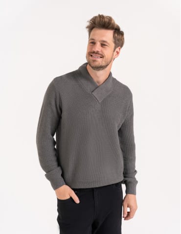 Męski sweter dzianinowy ze stójką i dekoltem w serek  - produkt 2