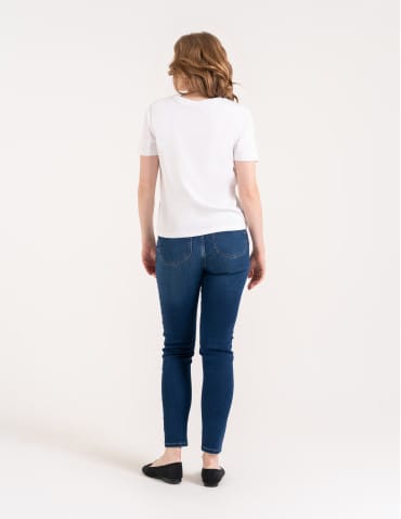 Jeansy - Wygodne jeansy damskie Slim Fit elastyczne skinny dopasowane CIEMNY NIEBIESKI - produkt 2