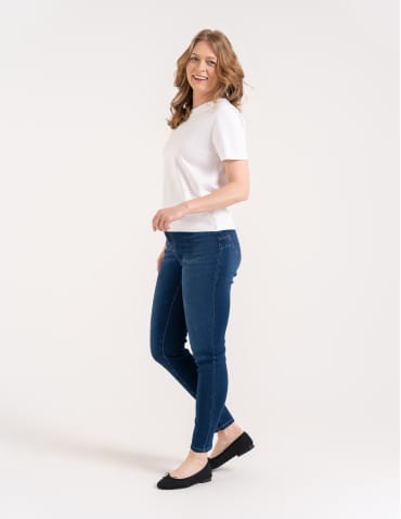 Jeansy - Wygodne jeansy damskie Slim Fit elastyczne skinny dopasowane CIEMNY NIEBIESKI - produkt 3