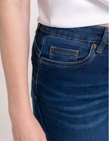 Jeansy - Wygodne jeansy damskie Slim Fit elastyczne skinny dopasowane CIEMNY NIEBIESKI - produkt 5