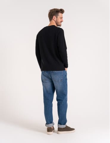 Koszulki i Tank Topy - Koszulka męska longsleeve ze strukturą i okrągłym CZARNY - produkt 4