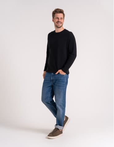 Koszulki i Tank Topy - Koszulka męska longsleeve ze strukturą i okrągłym CZARNY - produkt 5
