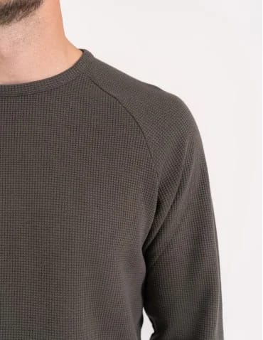 Koszulki i Tank Topy - Koszulka męska longsleeve ze strukturą i okrągłym KHAKI - produkt 1