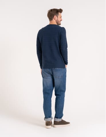 Koszulki i Tank Topy - Koszulka męska longsleeve bawełniany z guzikami GRANATOWY - produkt 3