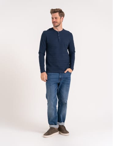 Koszulki i Tank Topy - Koszulka męska longsleeve bawełniany z guzikami GRANATOWY - produkt 6