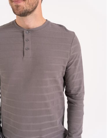 Koszulki i Tank Topy - Koszulka męska longsleeve bawełniany z guzikami SZARY - produkt 2