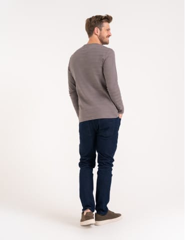 Koszulki i Tank Topy - Koszulka męska longsleeve bawełniany z guzikami SZARY - produkt 4