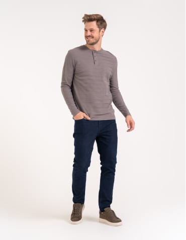 Koszulki i Tank Topy - Koszulka męska longsleeve bawełniany z guzikami SZARY - produkt 5