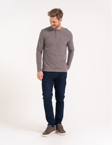 Koszulki i Tank Topy - Koszulka męska longsleeve bawełniany z guzikami SZARY - produkt 6