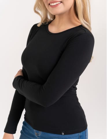 T-shirty i podkoszulki - Podkoszulek damski bawełniany z długim rękawem CZARNY - produkt 7