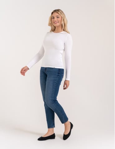 T-shirty i podkoszulki - Podkoszulek damski bawełniany z długim rękawem BIAŁY - produkt 4