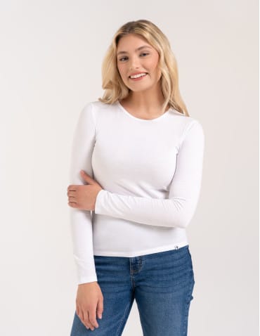 T-shirty i podkoszulki - Podkoszulek damski bawełniany z długim rękawem BIAŁY - produkt 7