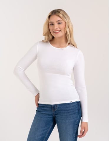 T-shirty i podkoszulki - Podkoszulek damski bawełniany z długim rękawem BIAŁY - produkt 8