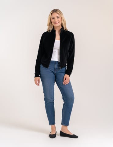 Bluzy damskie - Bluza damska welurowa na zamek z bawełny CZARNY - produkt 2