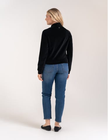 Bluzy damskie - Bluza damska welurowa na zamek z bawełny CZARNY - produkt 6