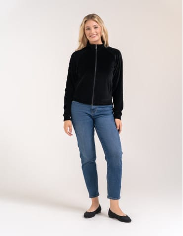 Bluzy damskie - Bluza damska welurowa na zamek z bawełny CZARNY - produkt 7