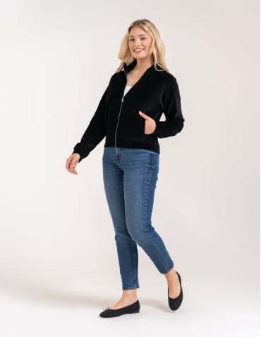 Bluzy damskie - Bluza damska welurowa na zamek z bawełny CZARNY - produkt 8