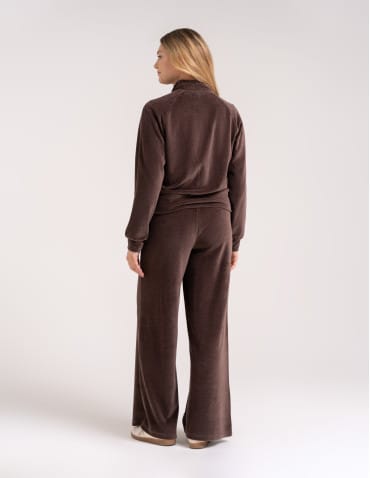 Bluzy damskie - Bluza damska welurowa na zamek z bawełny JASNY BRĄZ - produkt 3
