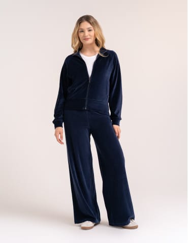 Bluzy damskie - Bluza damska welurowa na zamek z bawełny GRANATOWY - produkt 2