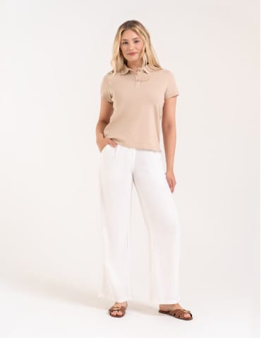 Koszulki polo - Koszulka polo damska z kołnierzykiem BEŻOWY - produkt 4