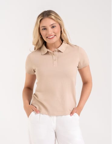 Koszulki polo - Koszulka polo damska z kołnierzykiem BEŻOWY - produkt 3