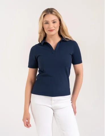 Kolekcje - Damska koszulka polo z kołnierzykiem GRANATOWY - produkt 1
